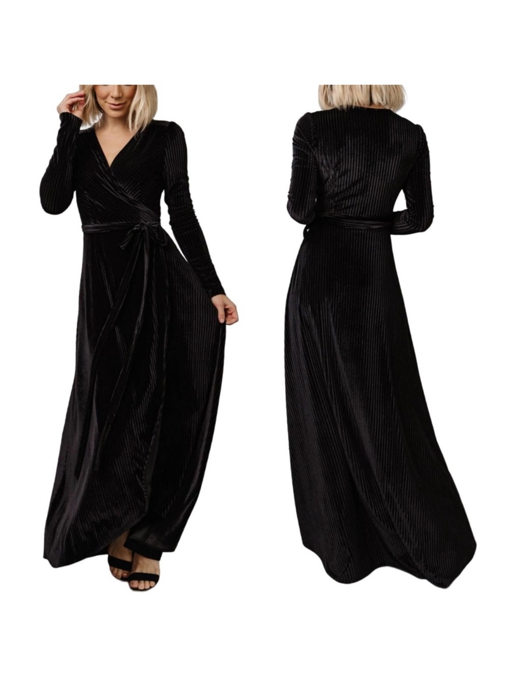 Baltic born Jada Ribbed Velvet Wrap black Dress L NWT